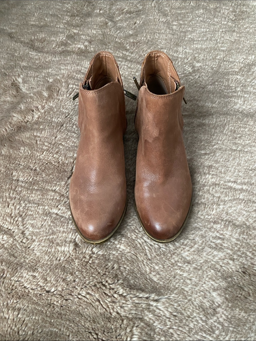 Lucky Brand Tan Leather Ankle Booties with Side Zip